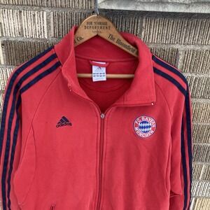 Adidas FC Bayern Munich Munchen Men's Large Jacket ZIPPER ISSUE Red w/ Stripes